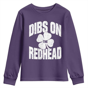 Funny Irish St Patricks Day Shamrock Dibs On The Redhead Youth Sweatshirt TS10 Purple Print Your Wear