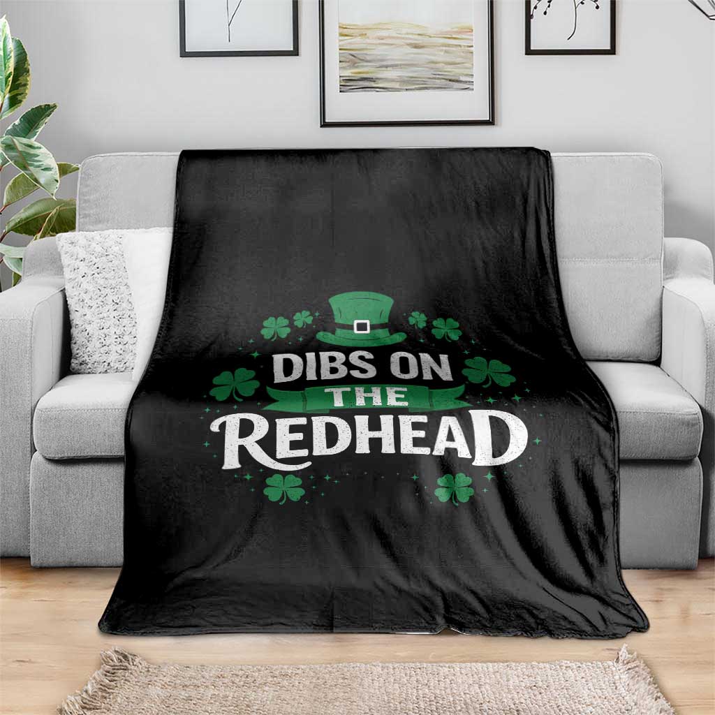 Funny Irish St Patricks Day Dibs On The Redhead Throw Blanket Lucky Shamrock Clovers TS10 Print Your Wear