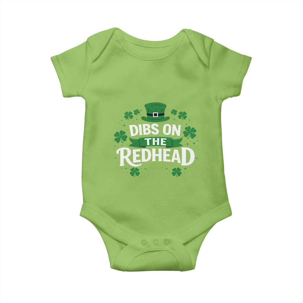 Funny Irish St Patricks Day Dibs On The Redhead Baby Onesie Lucky Shamrock Clovers TS10 Lime Print Your Wear