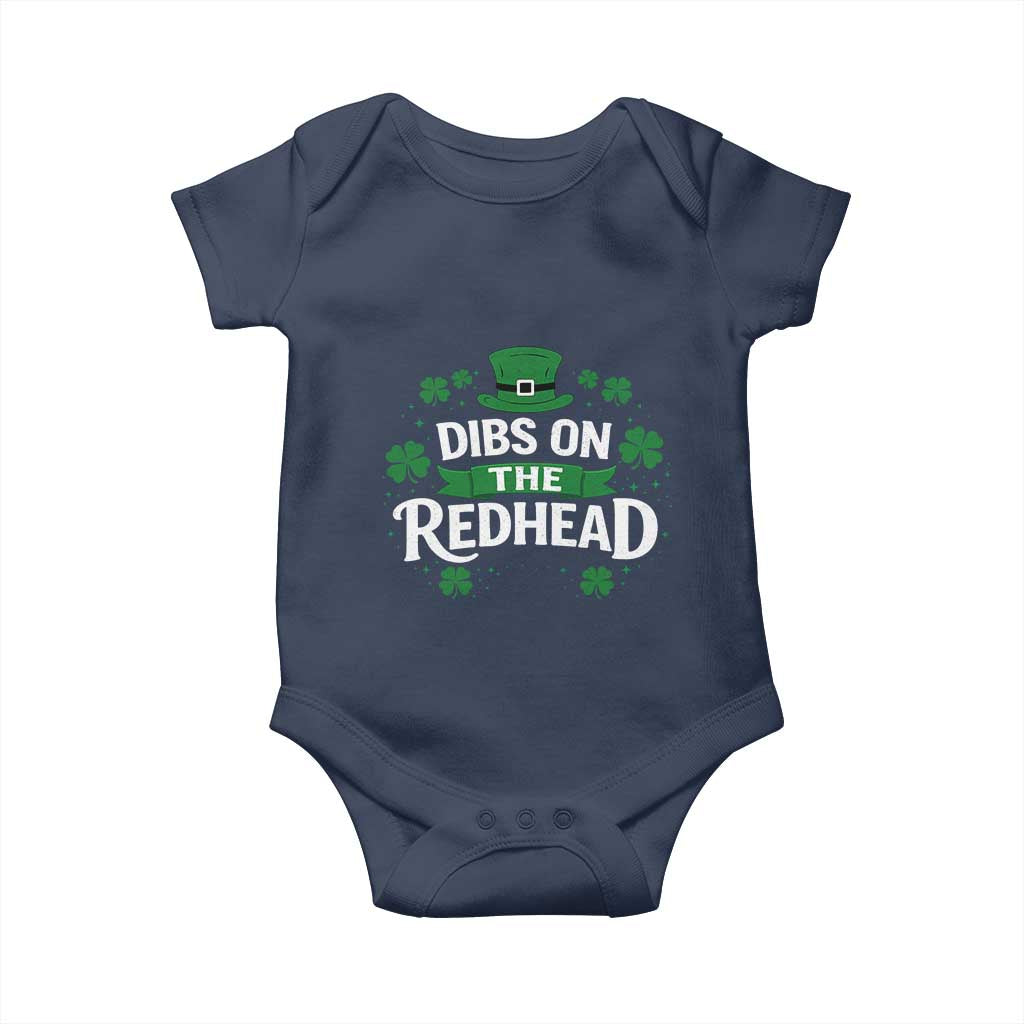 Funny Irish St Patricks Day Dibs On The Redhead Baby Onesie Lucky Shamrock Clovers TS10 Navy Print Your Wear