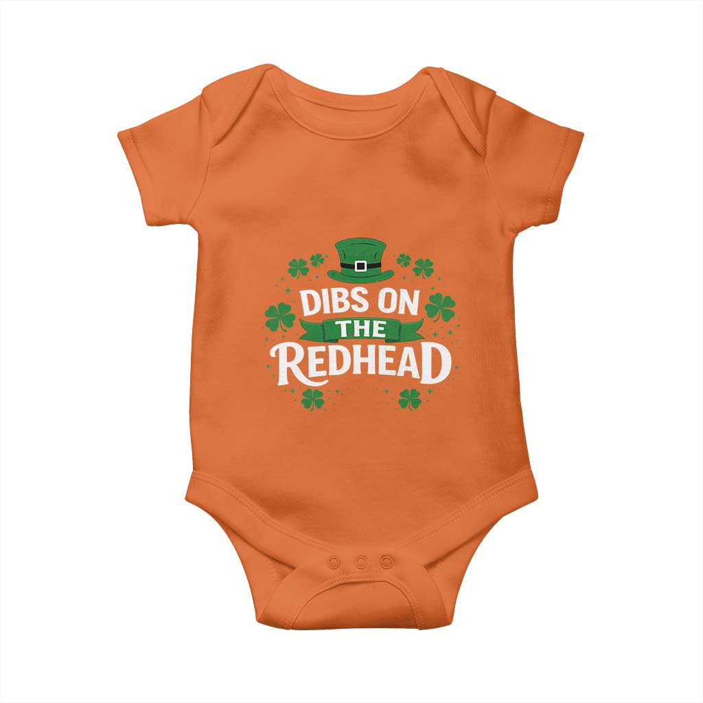 Funny Irish St Patricks Day Dibs On The Redhead Baby Onesie Lucky Shamrock Clovers TS10 Orange Print Your Wear