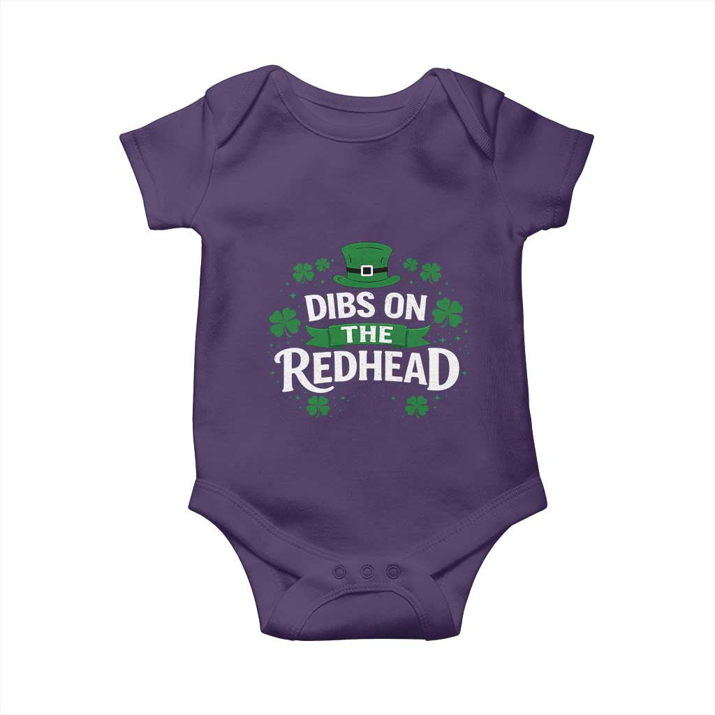 Funny Irish St Patricks Day Dibs On The Redhead Baby Onesie Lucky Shamrock Clovers TS10 Purple Print Your Wear