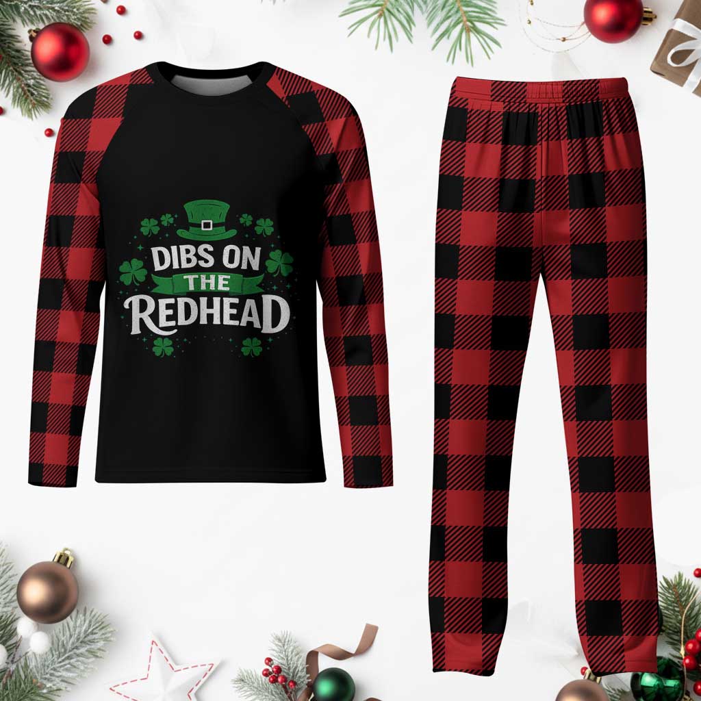 Funny Irish St Patricks Day Dibs On The Redhead Plaid Pajama Set Lucky Shamrock Clovers TS10 Buffalo Plaid Print Your Wear