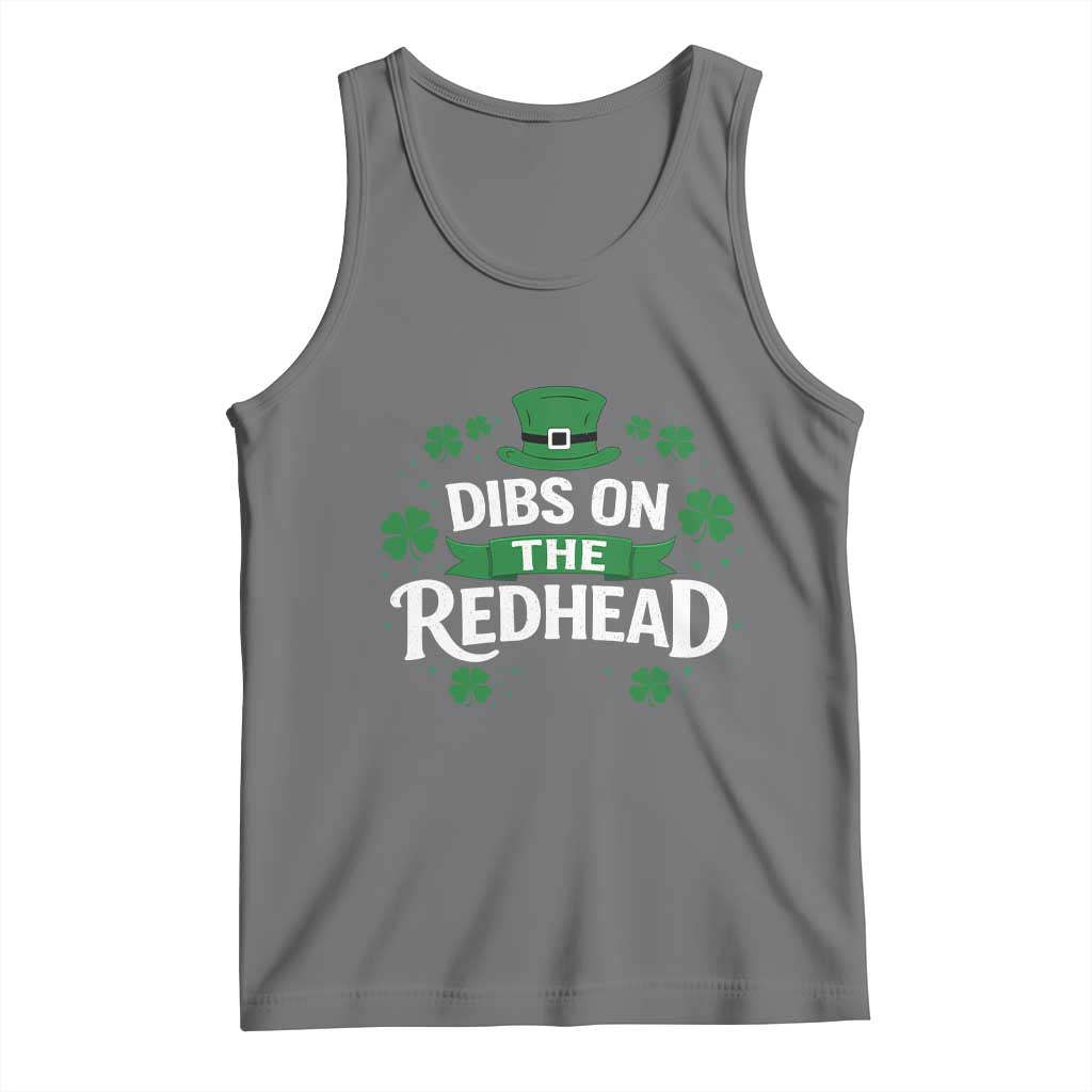 Funny Irish St Patricks Day Dibs On The Redhead Tank Top Lucky Shamrock Clovers TS10 Black Heather Print Your Wear