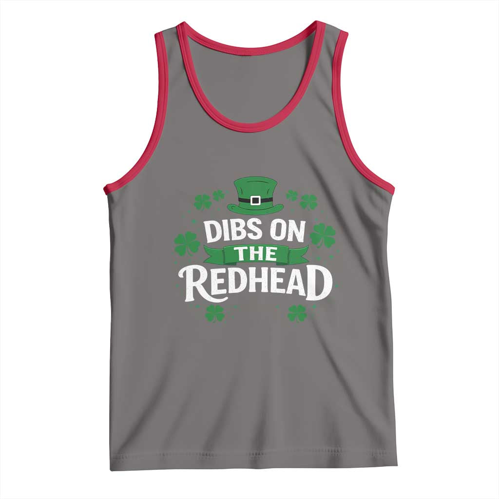 Funny Irish St Patricks Day Dibs On The Redhead Tank Top Lucky Shamrock Clovers TS10 Deep Heather Red Print Your Wear