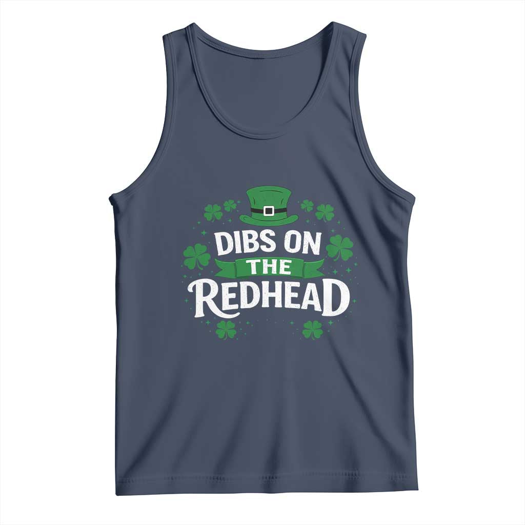 Funny Irish St Patricks Day Dibs On The Redhead Tank Top Lucky Shamrock Clovers TS10 Navy Print Your Wear