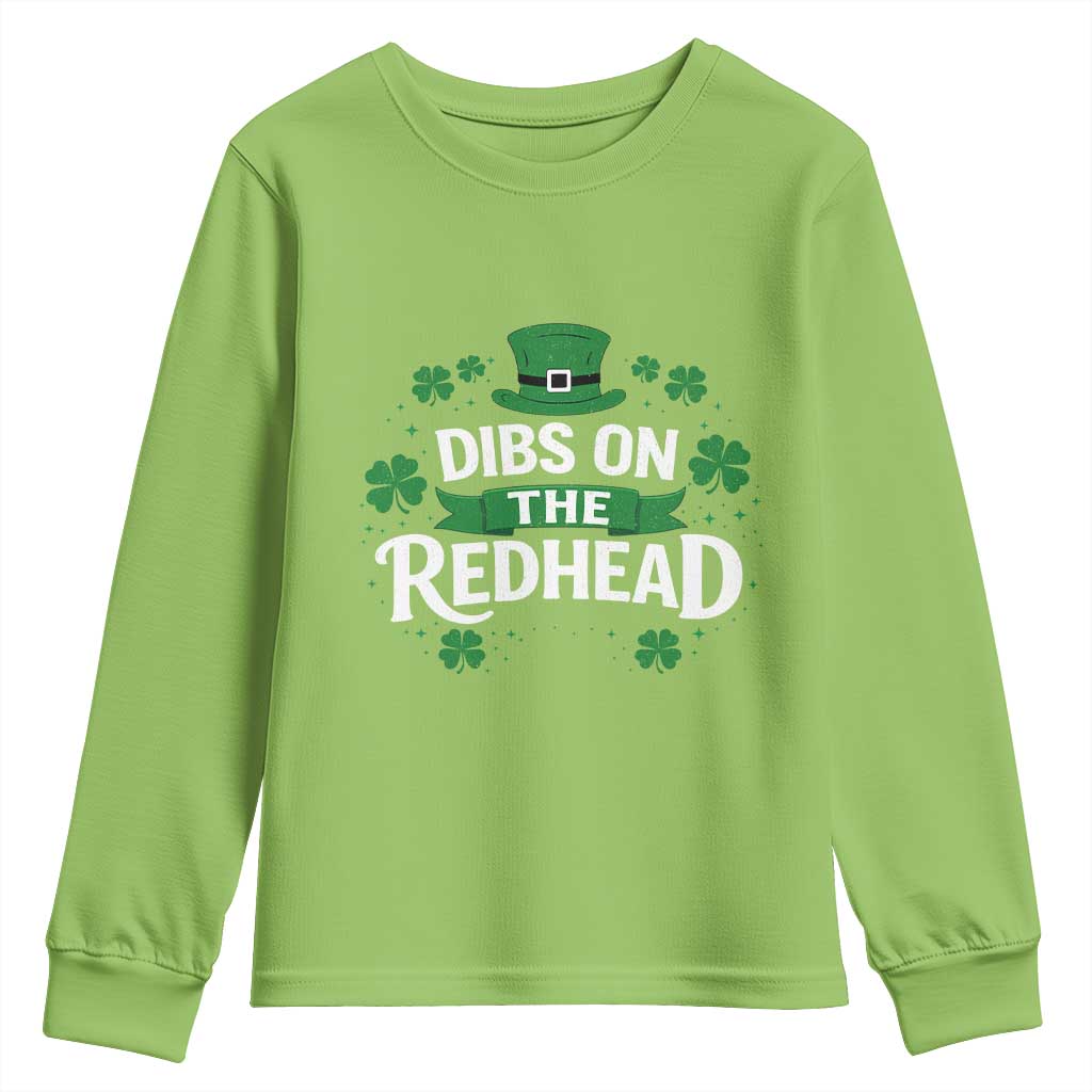 Funny Irish St Patricks Day Dibs On The Redhead Youth Sweatshirt Lucky Shamrock Clovers TS10 Lime Print Your Wear
