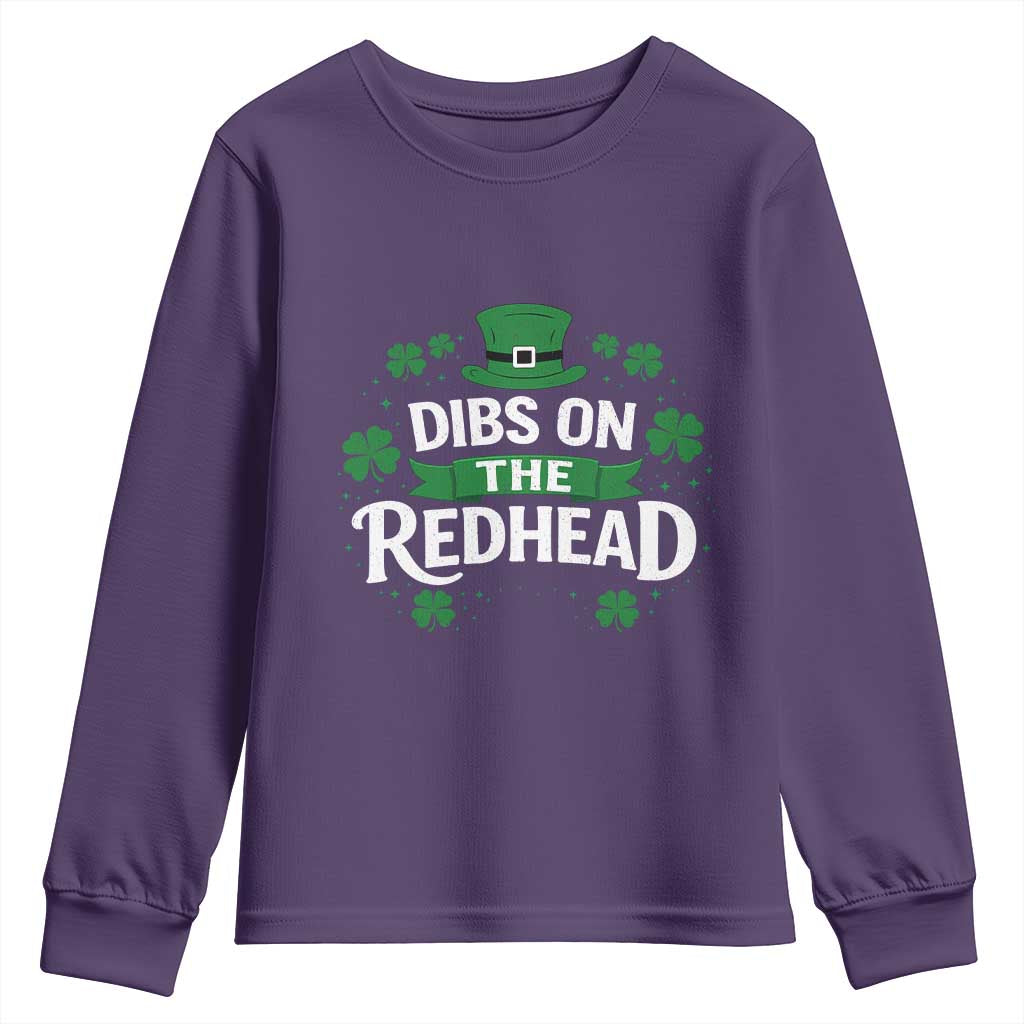 Funny Irish St Patricks Day Dibs On The Redhead Youth Sweatshirt Lucky Shamrock Clovers TS10 Purple Print Your Wear
