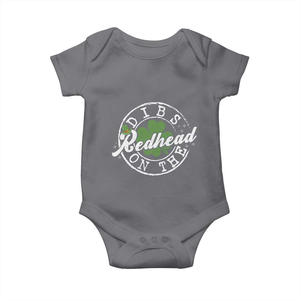 Funny Irish St Patricks Day Dibs On The Redhead Baby Onesie Retro Lucky Shamrock TS10 Charcoal Print Your Wear
