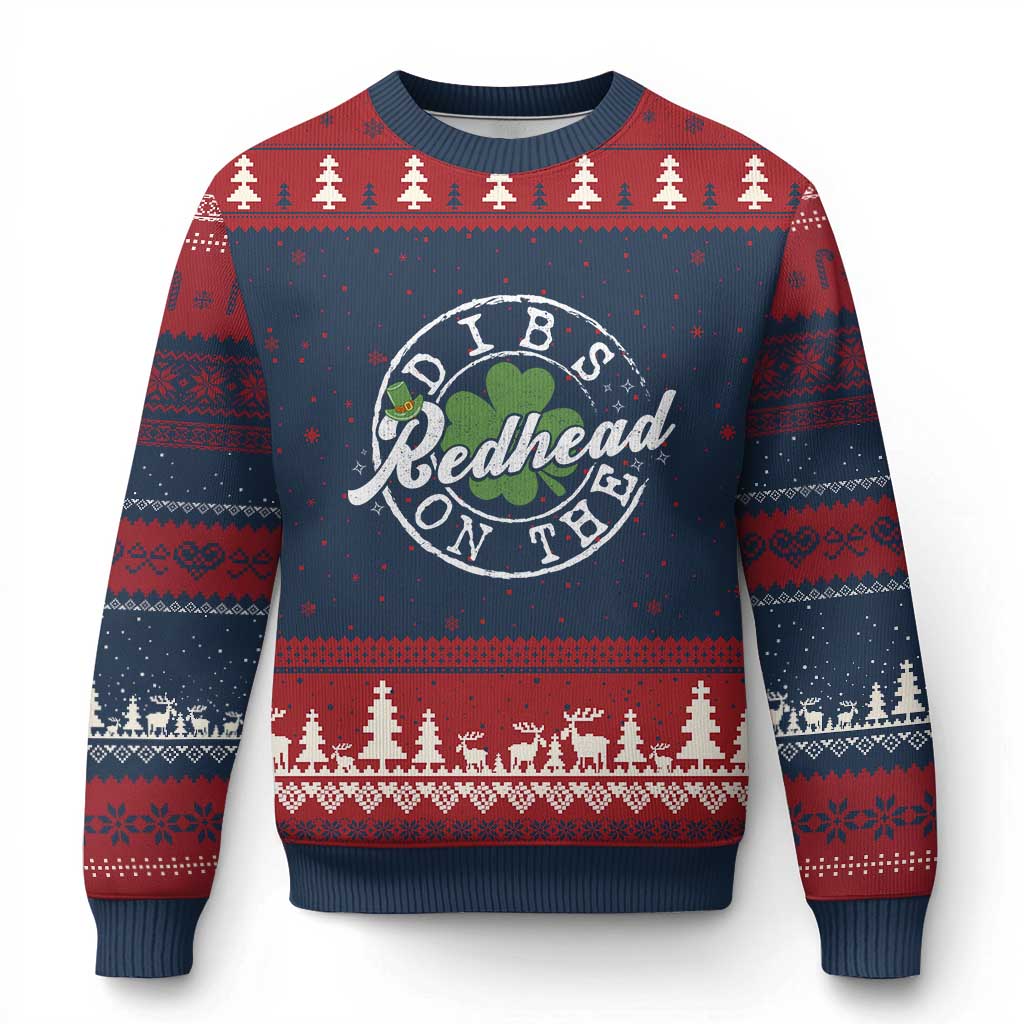 Funny Irish St Patricks Day Dibs On The Redhead Ugly Christmas Sweater Retro Lucky Shamrock TS10 Navy Red Print Your Wear