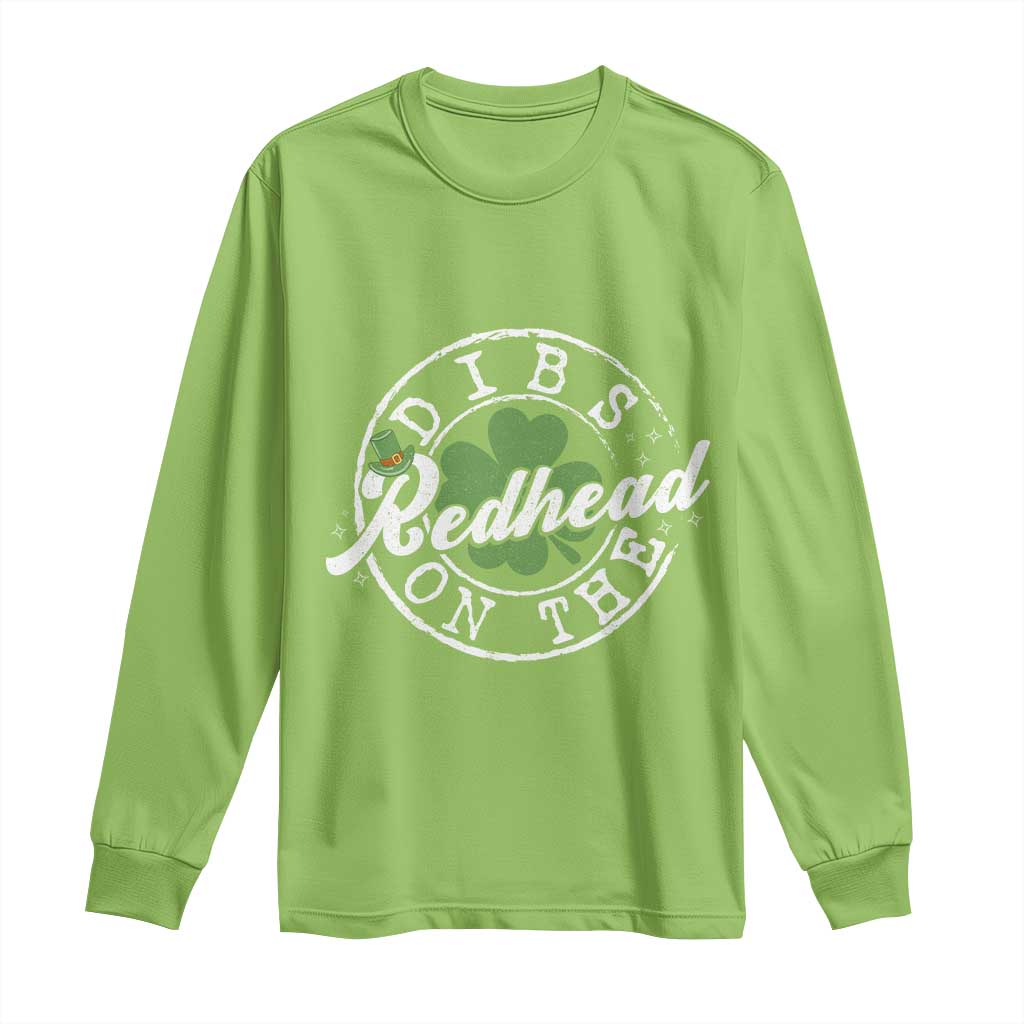Funny Irish St Patricks Day Dibs On The Redhead Long Sleeve Shirt Retro Lucky Shamrock TS10 Lime Print Your Wear