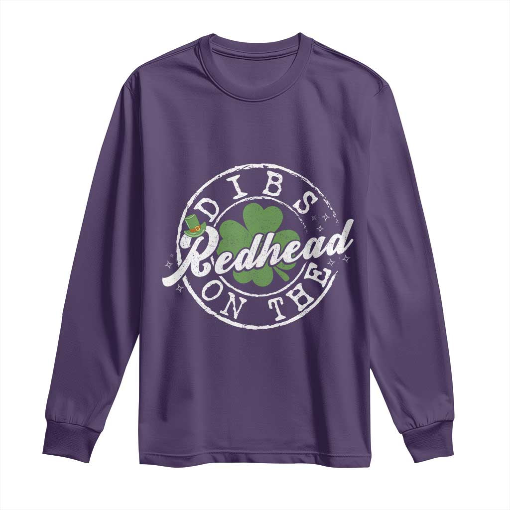 Funny Irish St Patricks Day Dibs On The Redhead Long Sleeve Shirt Retro Lucky Shamrock TS10 Purple Print Your Wear