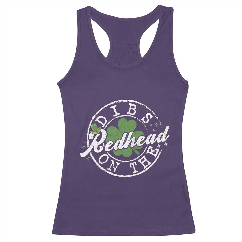 Funny Irish St Patricks Day Dibs On The Redhead Racerback Tank Top Retro Lucky Shamrock TS10 Purple Print Your Wear