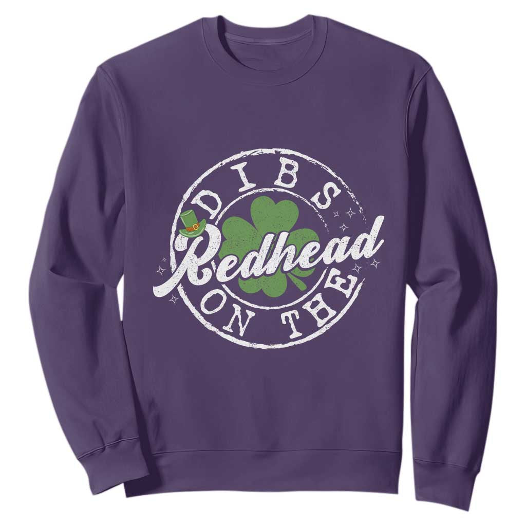 Funny Irish St Patricks Day Dibs On The Redhead Sweatshirt Retro Lucky Shamrock TS10 Purple Print Your Wear