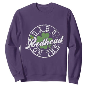 Funny Irish St Patricks Day Dibs On The Redhead Sweatshirt Retro Lucky Shamrock TS10 Purple Print Your Wear