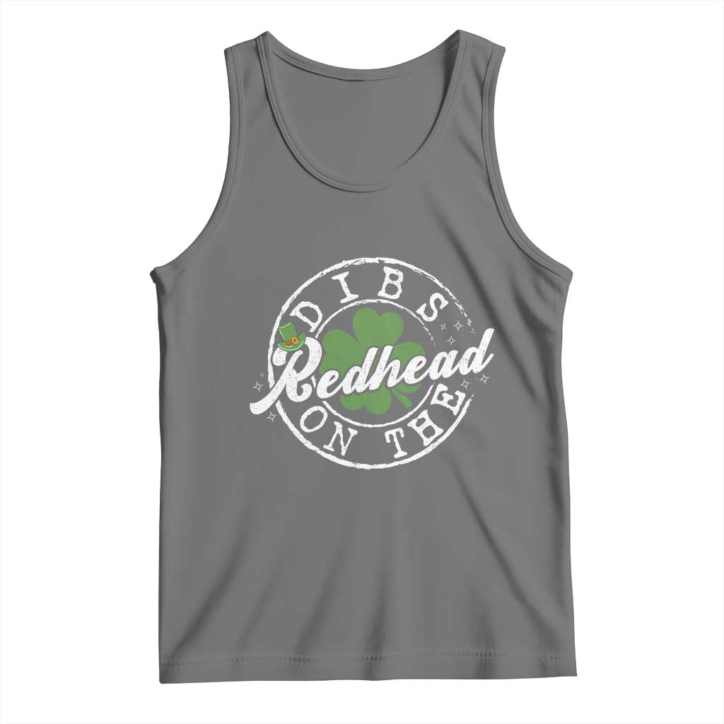 Funny Irish St Patricks Day Dibs On The Redhead Tank Top Retro Lucky Shamrock TS10 Black Heather Print Your Wear