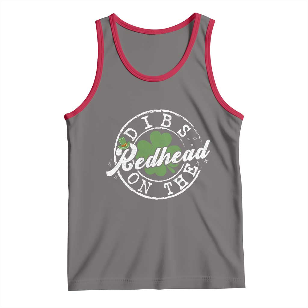Funny Irish St Patricks Day Dibs On The Redhead Tank Top Retro Lucky Shamrock TS10 Deep Heather Red Print Your Wear