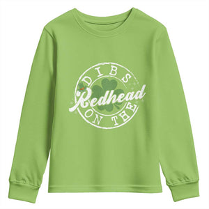 Funny Irish St Patricks Day Dibs On The Redhead Youth Sweatshirt Retro Lucky Shamrock TS10 Lime Print Your Wear