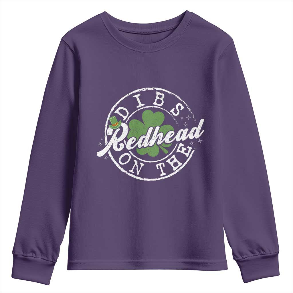 Funny Irish St Patricks Day Dibs On The Redhead Youth Sweatshirt Retro Lucky Shamrock TS10 Purple Print Your Wear