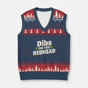 Dibs On The Redhead V-Neck Knit Sweater Vest Funny Irish St Patricks Day Lucky Shamrock TS10 Navy Red Print Your Wear