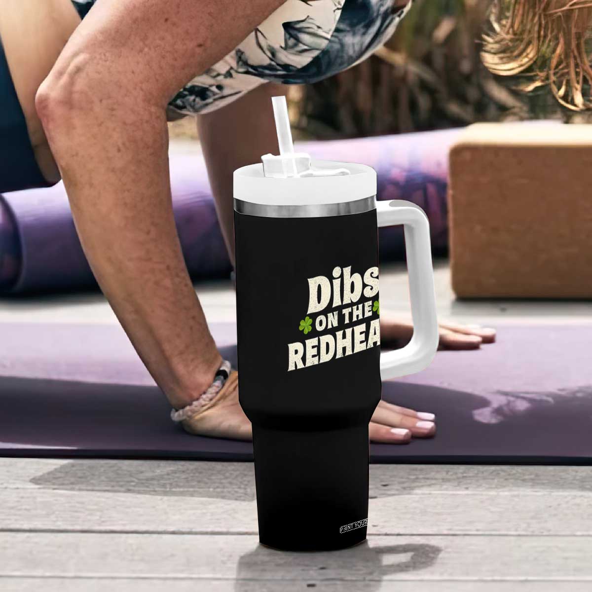 Dibs On The Redhead Tumbler With Handle Funny Irish St Patricks Day Lucky Shamrock TS10 Print Your Wear