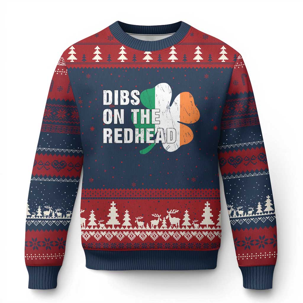 Dibs On The Redhead Ugly Christmas Sweater Funny Irish St Patricks Day Shamrock TS10 Navy Red Print Your Wear