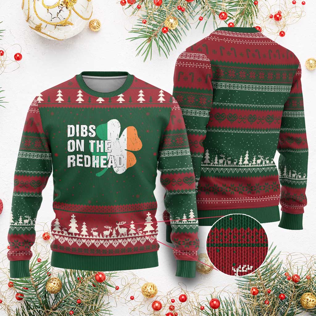 Dibs On The Redhead Ugly Christmas Sweater Funny Irish St Patricks Day Shamrock TS10 Red Green Print Your Wear