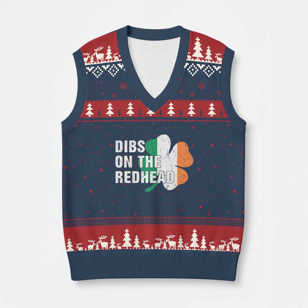 Dibs On The Redhead V-Neck Knit Sweater Vest Funny Irish St Patricks Day Shamrock TS10 Navy Red Print Your Wear