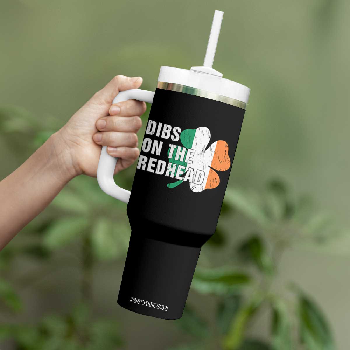 Dibs On The Redhead Tumbler With Handle Funny Irish St Patricks Day Shamrock TS10 Print Your Wear