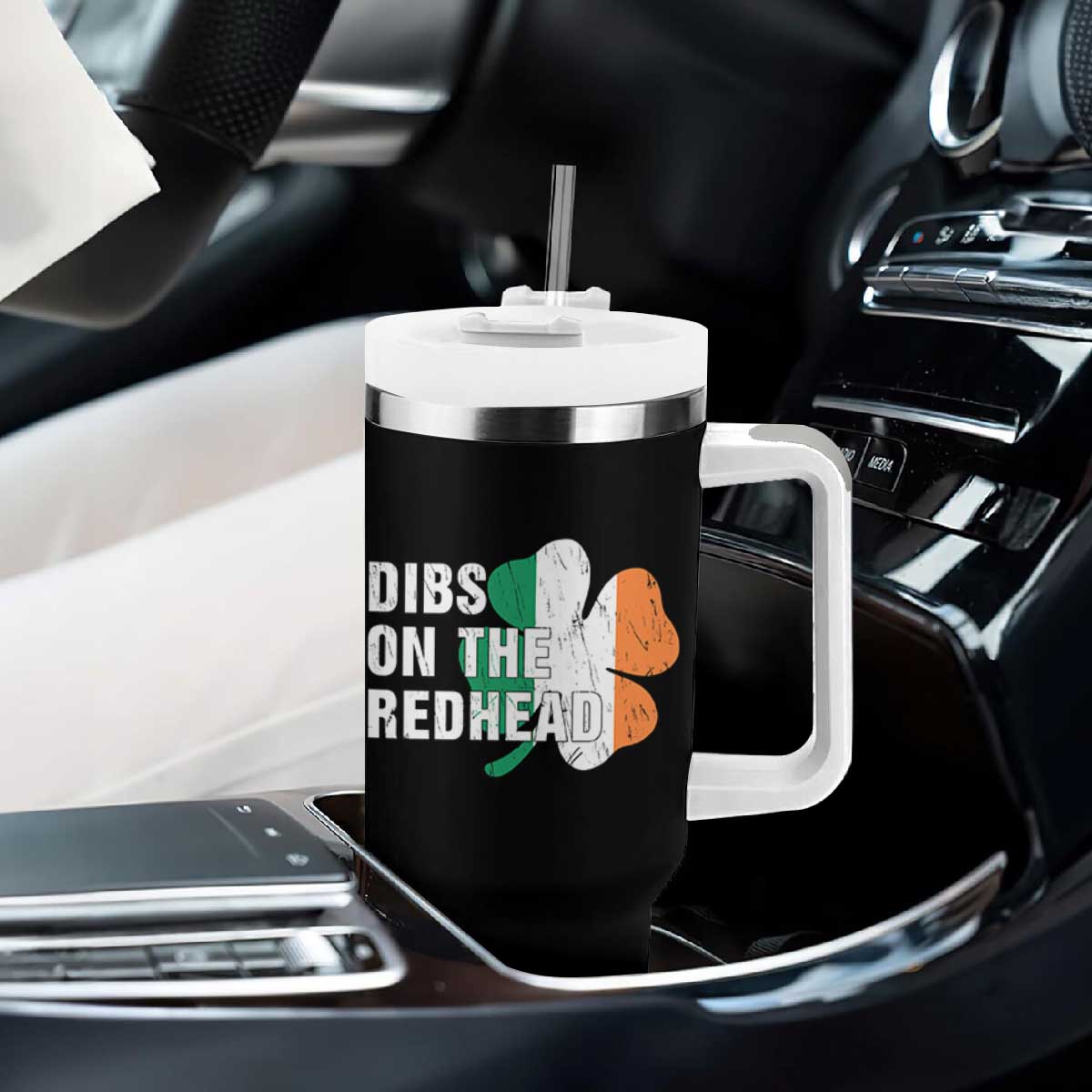 Dibs On The Redhead Tumbler With Handle Funny Irish St Patricks Day Shamrock TS10 Print Your Wear