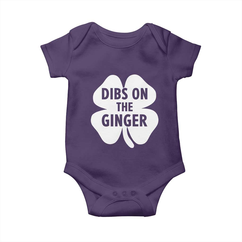 St Patricks Day Shamrock Dibs On The Ginger Baby Onesie Funny Redhead Irish TS10 Purple Print Your Wear