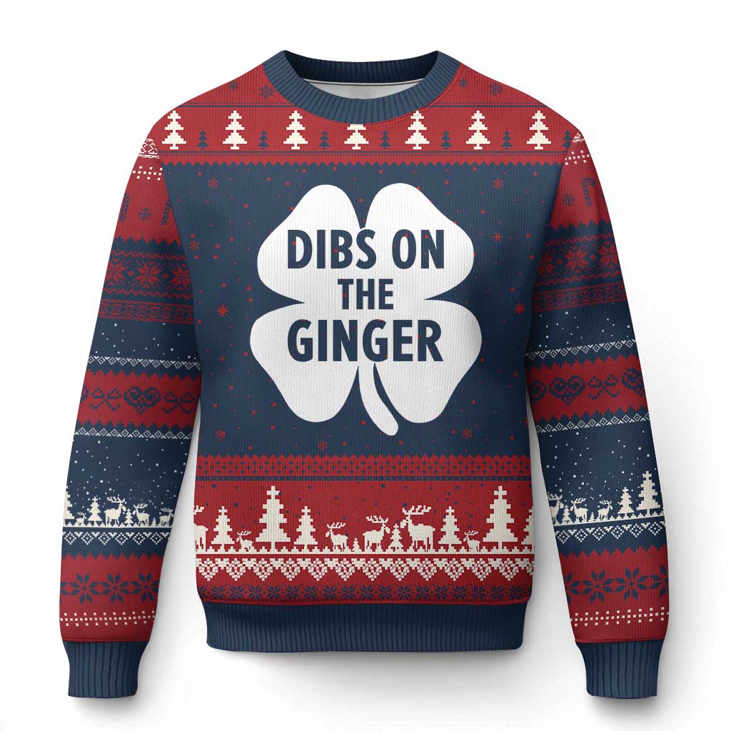 St Patricks Day Shamrock Dibs On The Ginger Ugly Christmas Sweater Funny Redhead Irish TS10 Navy Red Print Your Wear