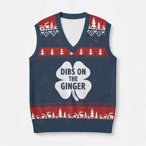 St Patricks Day Shamrock Dibs On The Ginger V-Neck Knit Sweater Vest Funny Redhead Irish TS10 Navy Red Print Your Wear