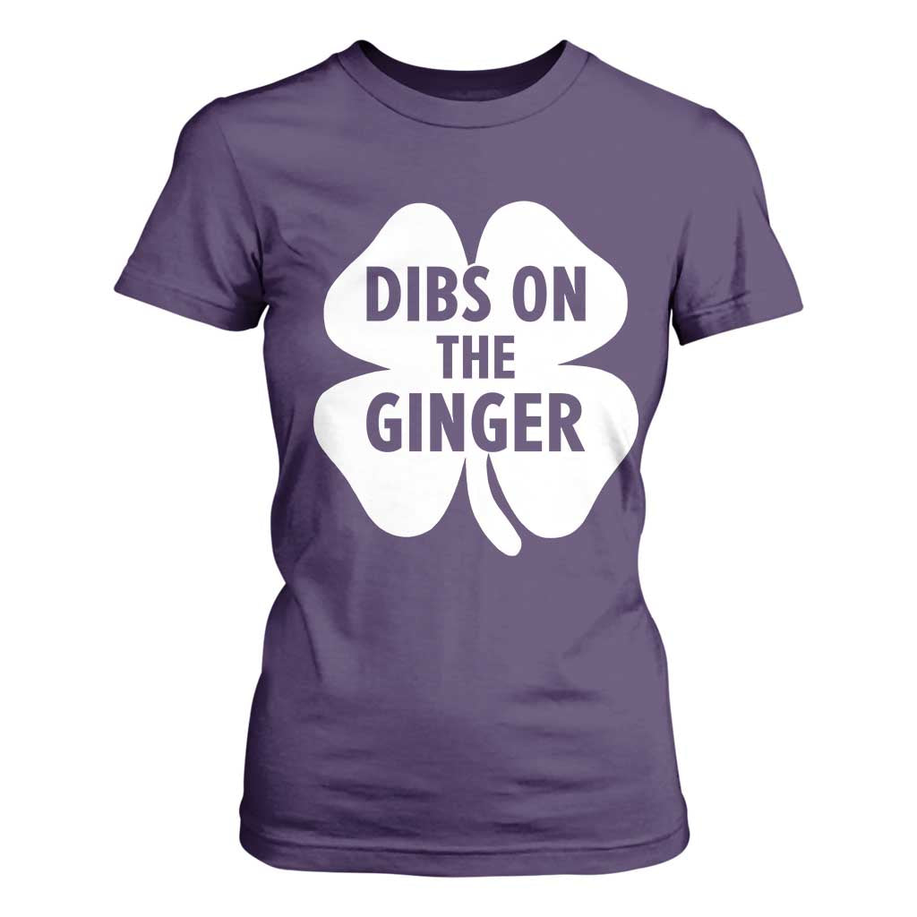 St Patricks Day Shamrock Dibs On The Ginger T Shirt For Women Funny Redhead Irish TS10 Purple Print Your Wear