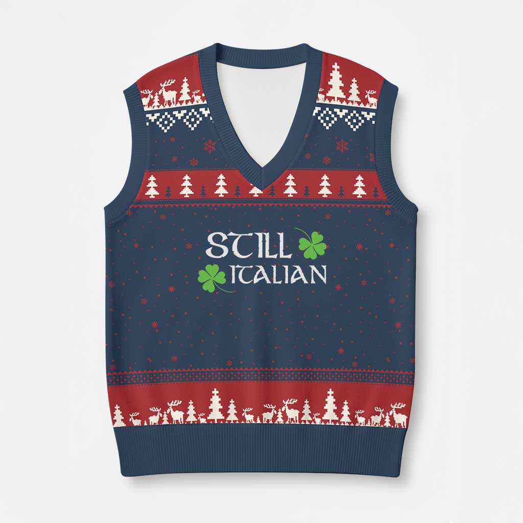 Still Italian St Patricks Day V-Neck Knit Sweater Vest Lucky Shamrock TS10 Navy Red Print Your Wear