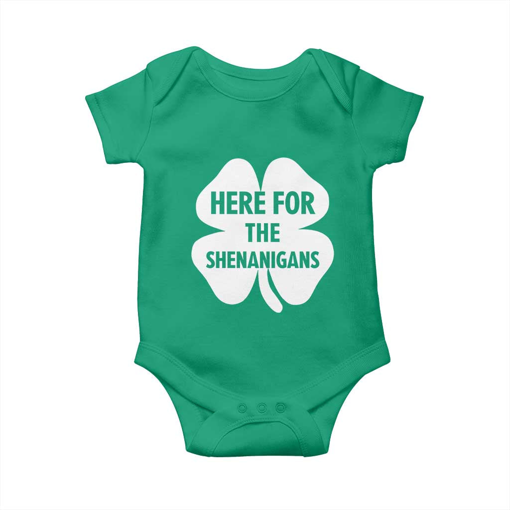 Funny Irish St Patricks Day Baby Onesie Here for the Shenanigans TS10 Irish Green Print Your Wear