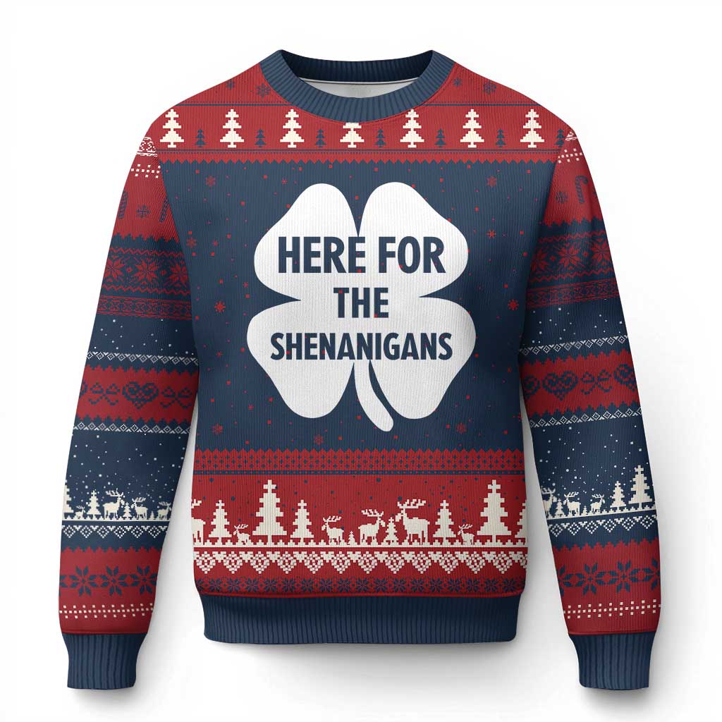Funny Irish St Patricks Day Ugly Christmas Sweater Here for the Shenanigans TS10 Navy Red Print Your Wear