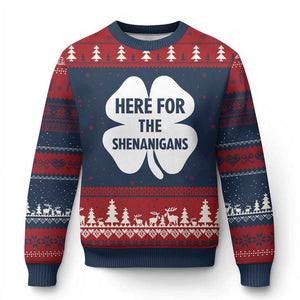 Funny Irish St Patricks Day Ugly Christmas Sweater Here for the Shenanigans TS10 Navy Red Print Your Wear