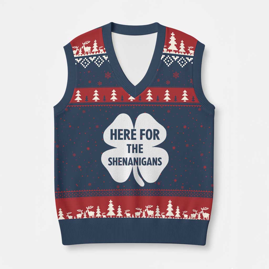 Funny Irish St Patricks Day V-Neck Knit Sweater Vest Here for the Shenanigans TS10 Navy Red Print Your Wear