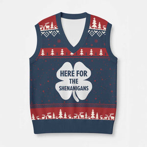 Funny Irish St Patricks Day V-Neck Knit Sweater Vest Here for the Shenanigans TS10 Navy Red Print Your Wear
