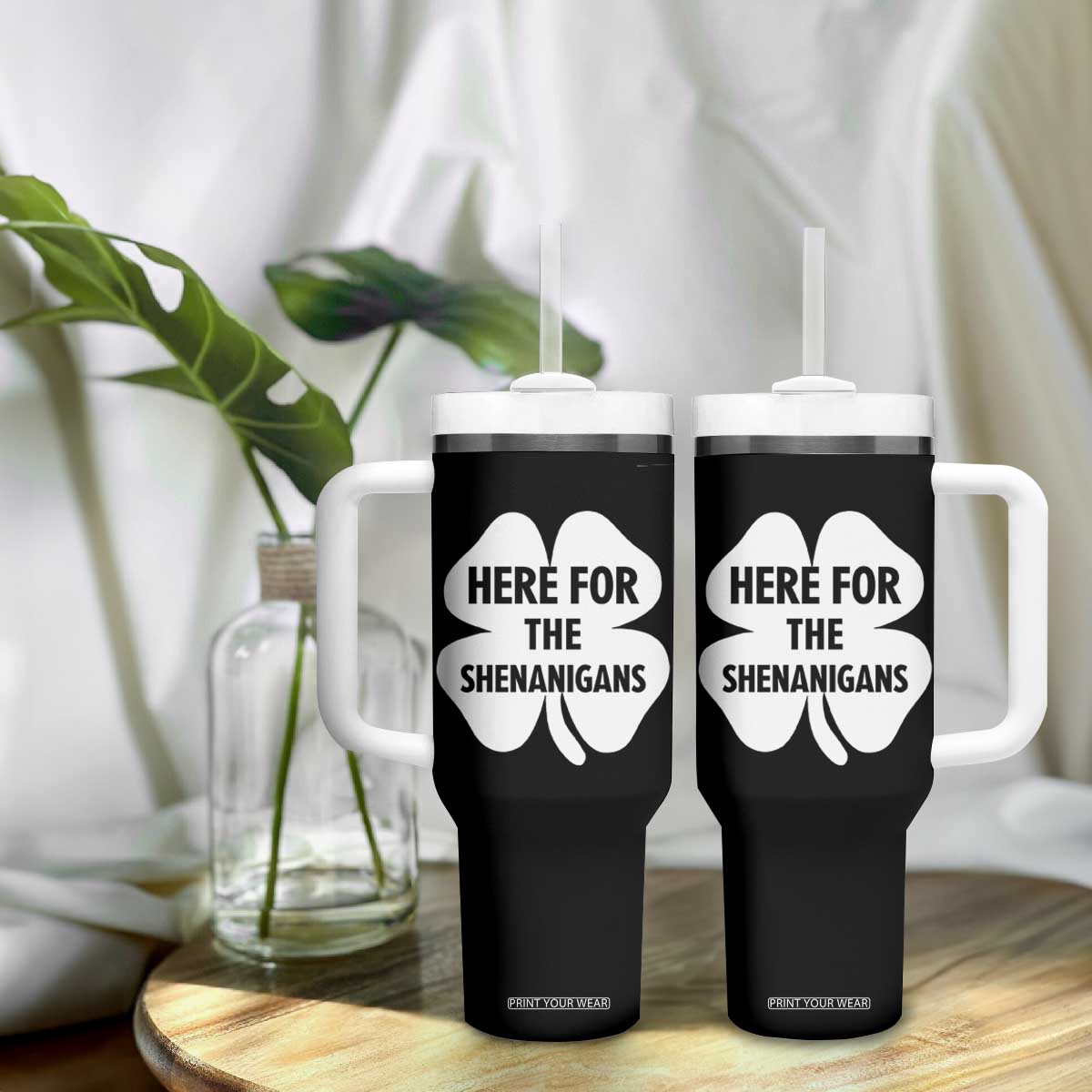 Funny Irish St Patricks Day Tumbler With Handle Here for the Shenanigans TS10 Print Your Wear