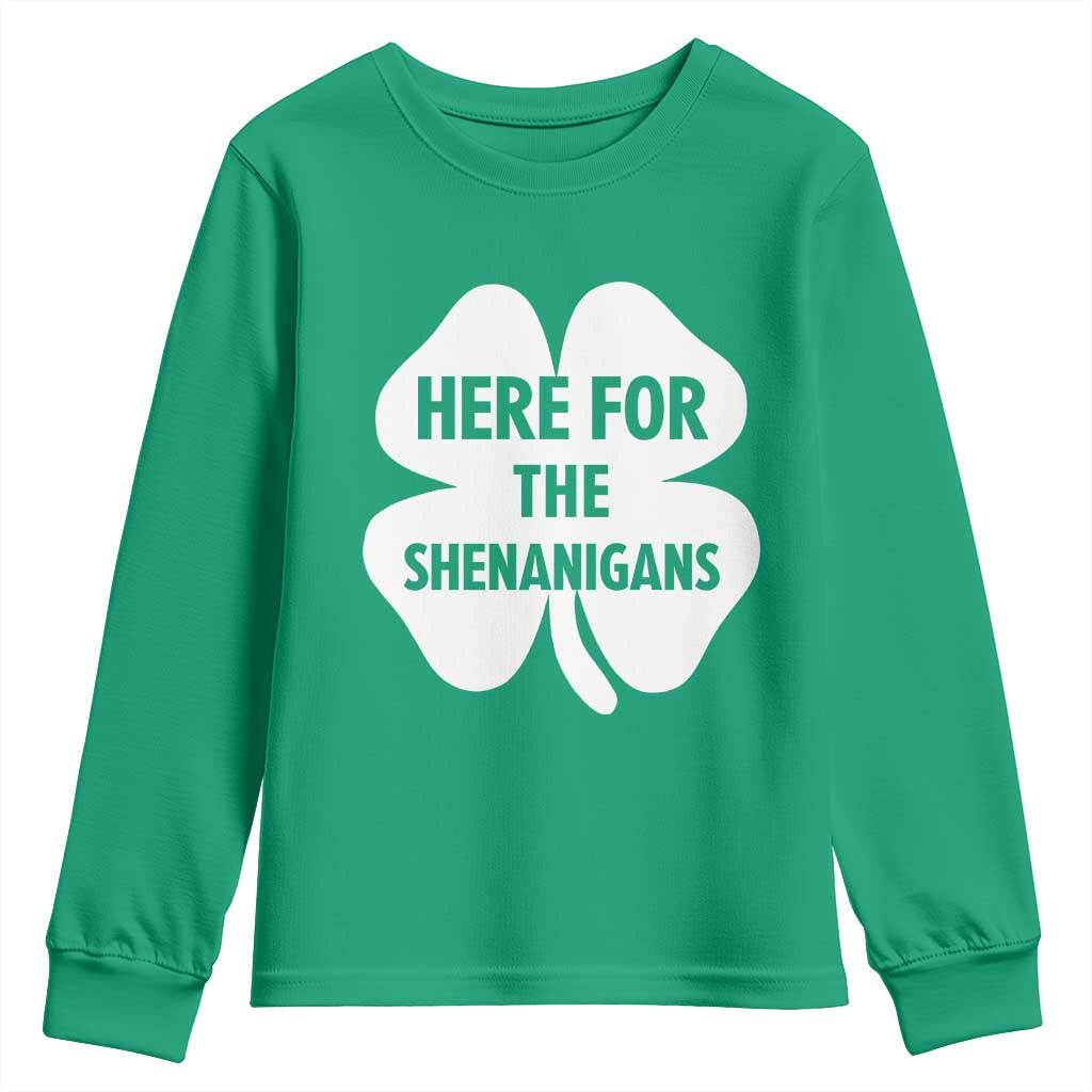 Funny Irish St Patricks Day Youth Sweatshirt Here for the Shenanigans TS10 Irish Green Print Your Wear