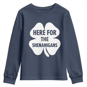Funny Irish St Patricks Day Youth Sweatshirt Here for the Shenanigans TS10 Navy Print Your Wear