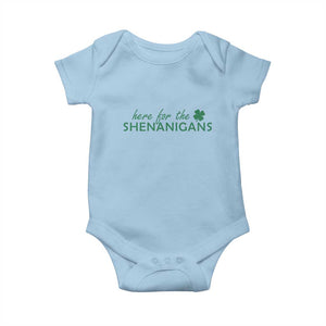 Funny Irish St Patricks Day Baby Onesie Here For The Shenanigan Shamrock TS10 Light Blue Print Your Wear