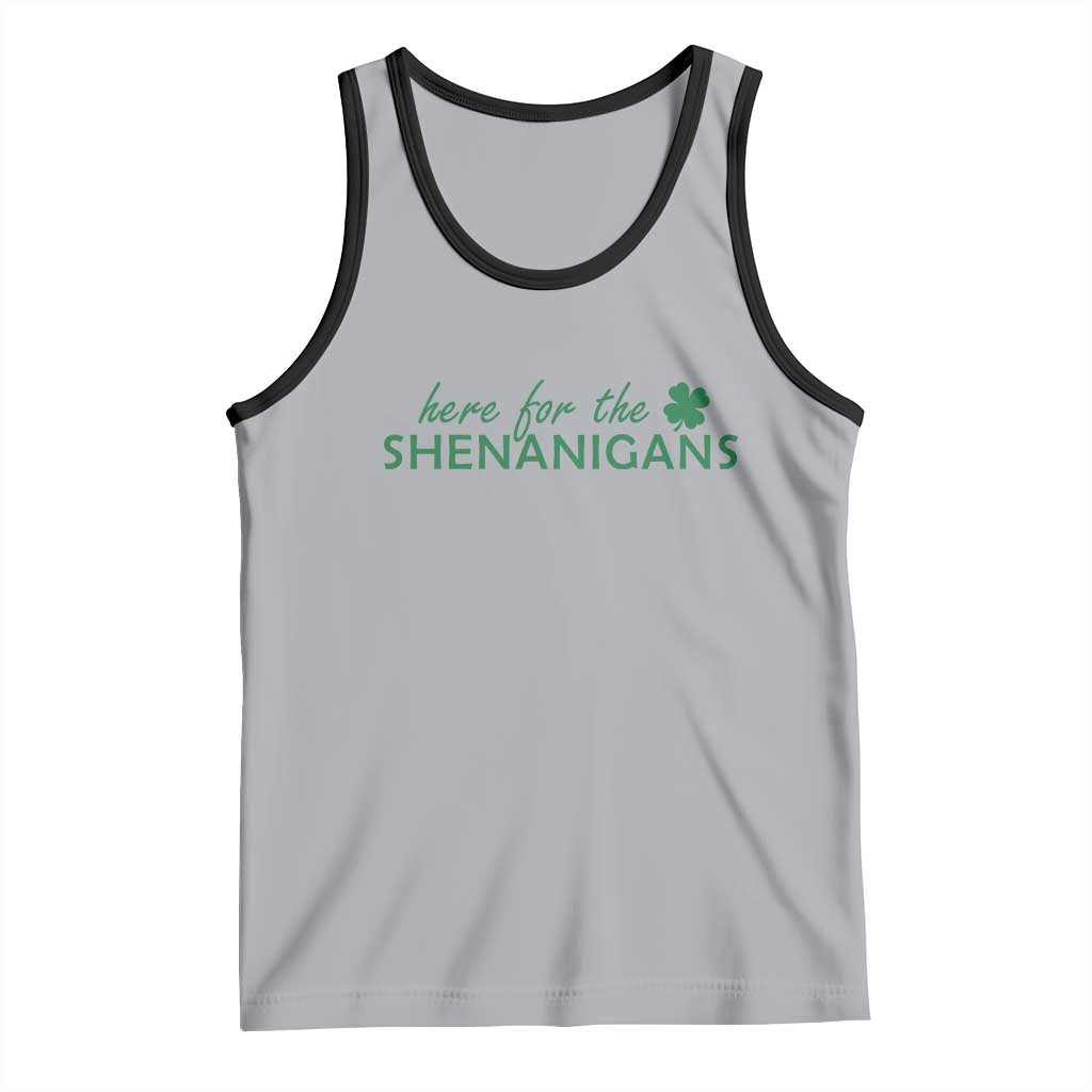 Funny Irish St Patricks Day Tank Top Here For The Shenanigan Shamrock TS10 Athletic Heather Black Print Your Wear