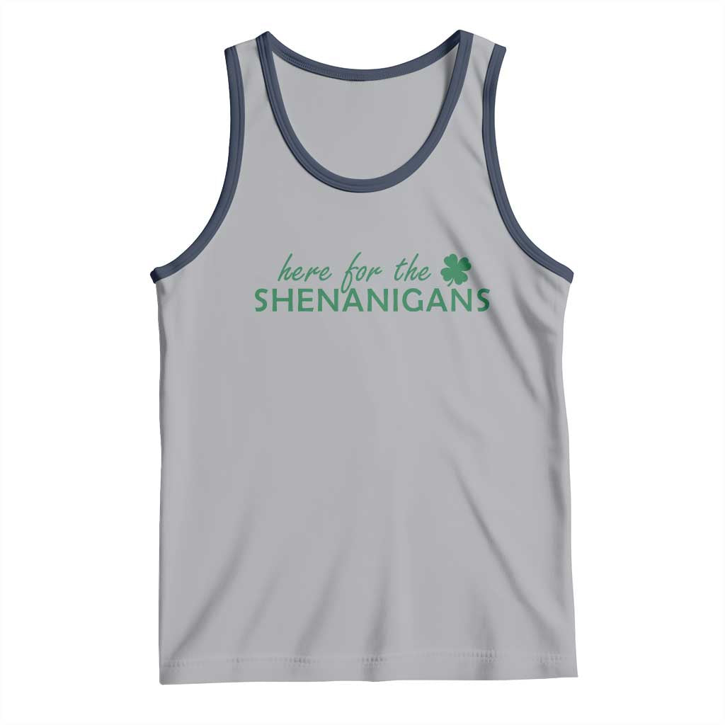 Funny Irish St Patricks Day Tank Top Here For The Shenanigan Shamrock TS10 Athletic Heather Navy Print Your Wear