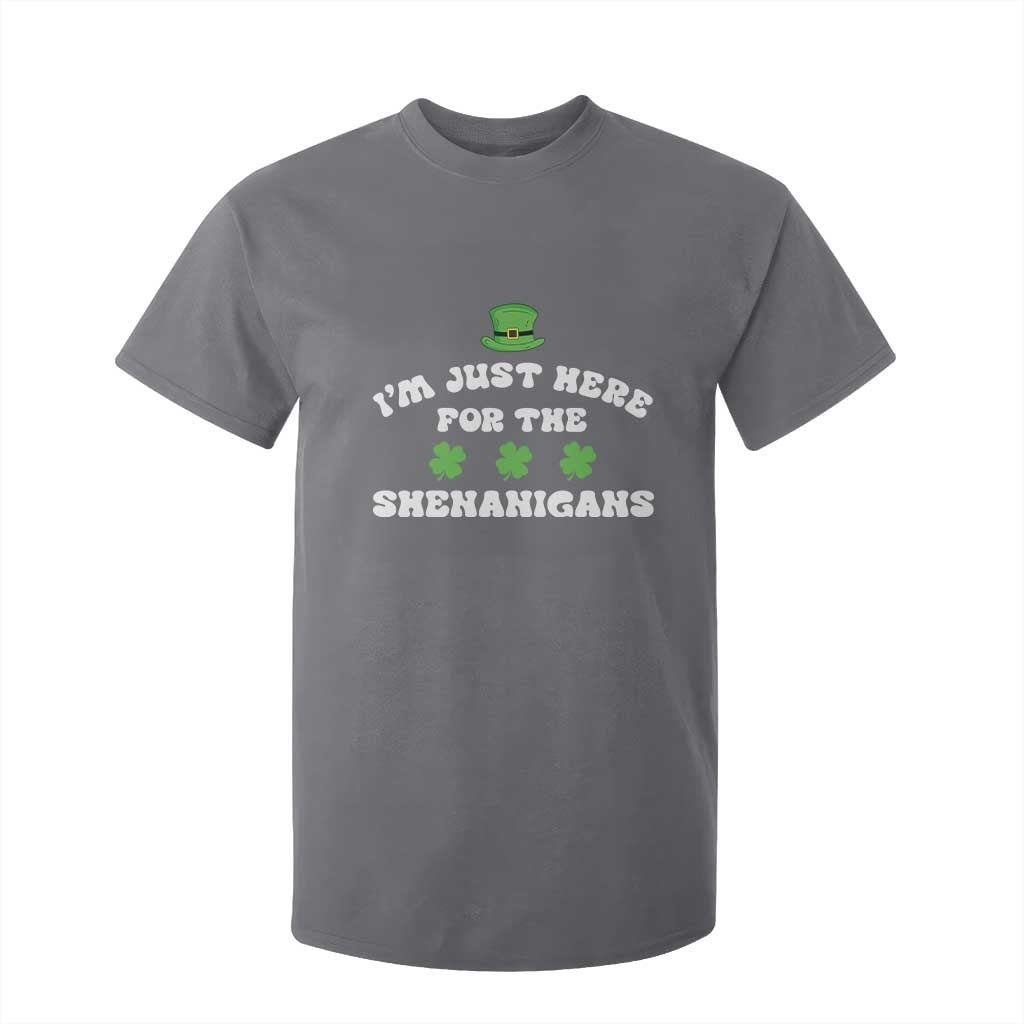 Funny Irish St Patricks Day T Shirt For Kid I'm Just Here For The Shenanigans Shamrock TS10 Charcoal Print Your Wear