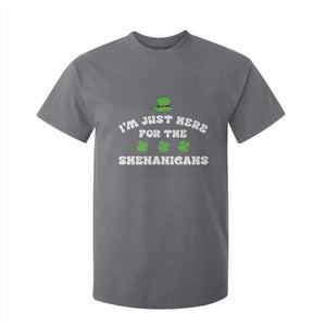 Funny Irish St Patricks Day T Shirt For Kid I'm Just Here For The Shenanigans Shamrock TS10 Charcoal Print Your Wear