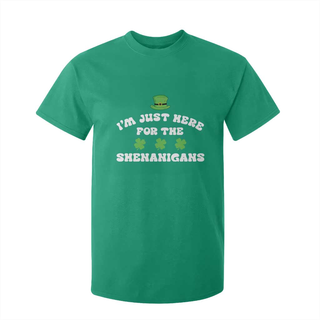 Funny Irish St Patricks Day T Shirt For Kid I'm Just Here For The Shenanigans Shamrock TS10 Irish Green Print Your Wear