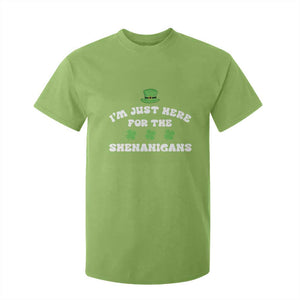 Funny Irish St Patricks Day T Shirt For Kid I'm Just Here For The Shenanigans Shamrock TS10 Lime Print Your Wear